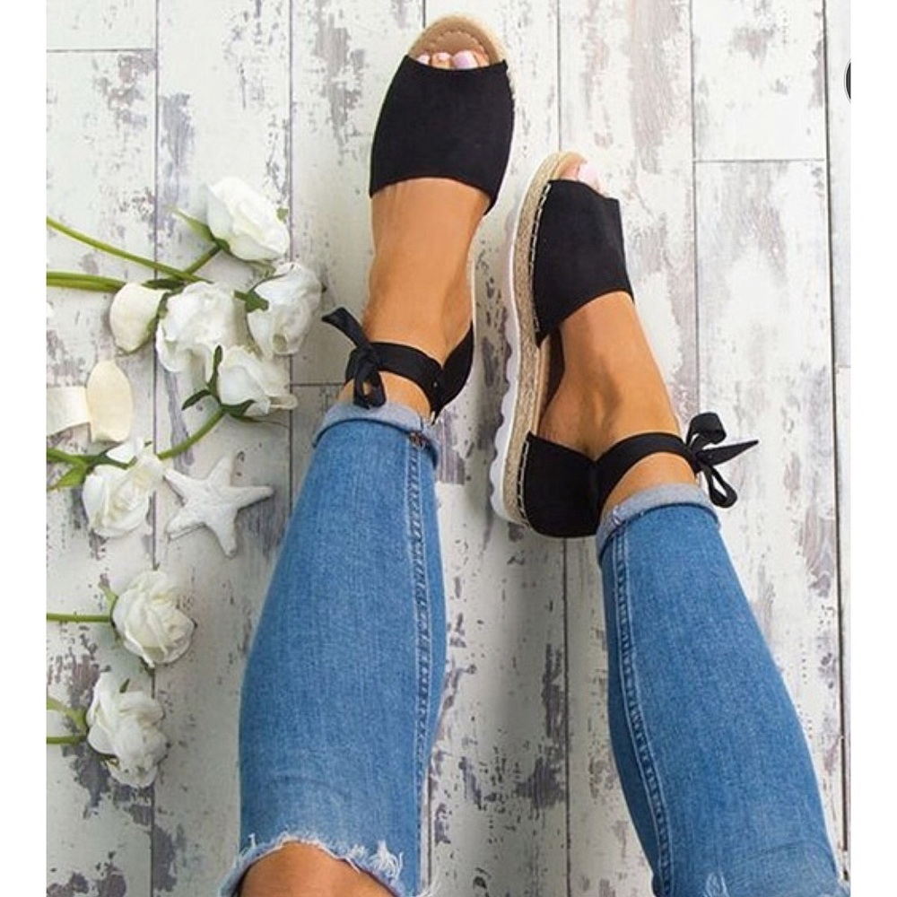 Black open toe espadrille sandals